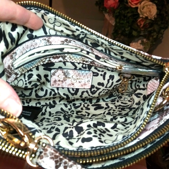 Jessica Simpson New Without Tags Camille Pink & Blue Snake Print Crossbody Purse - Picture 9 of 15